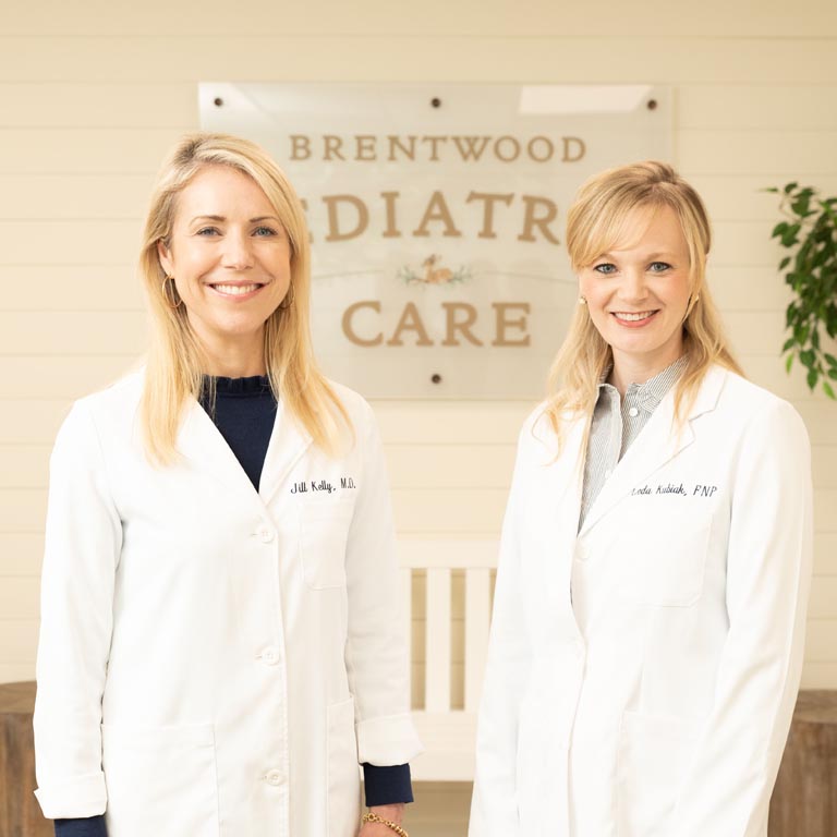 Dr. Jill and Leda in the reception area at Brentwood Pediatric Care.